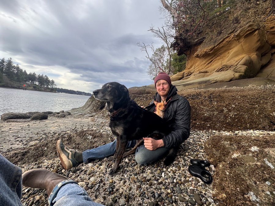 Big Spruce Christmas Lighting team on the beach with dogs